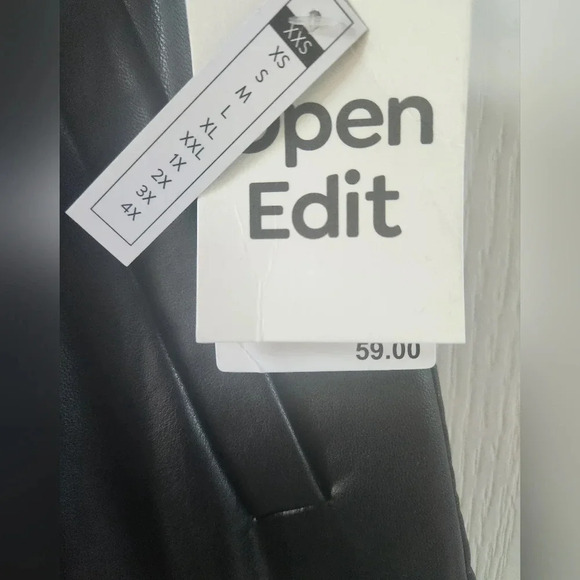 NWT XXS Ladies Open Edit Faux Leather Drawstring Pants With Pockets - Picture 6 of 7